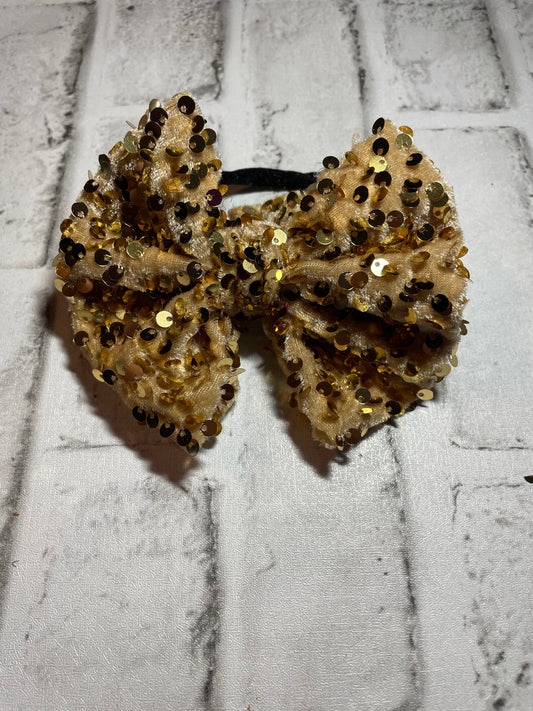 Gold sequin nylon bow