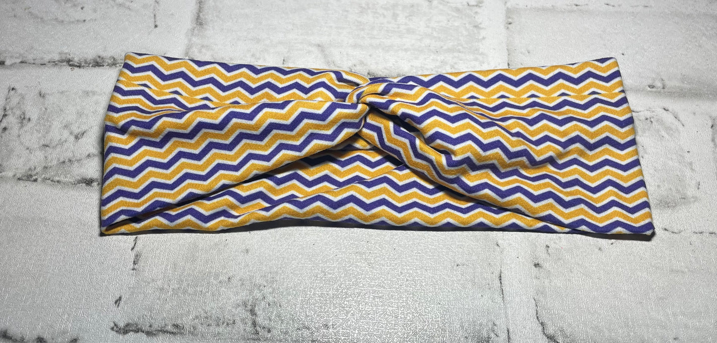 Purple yellow chevron headbands adult