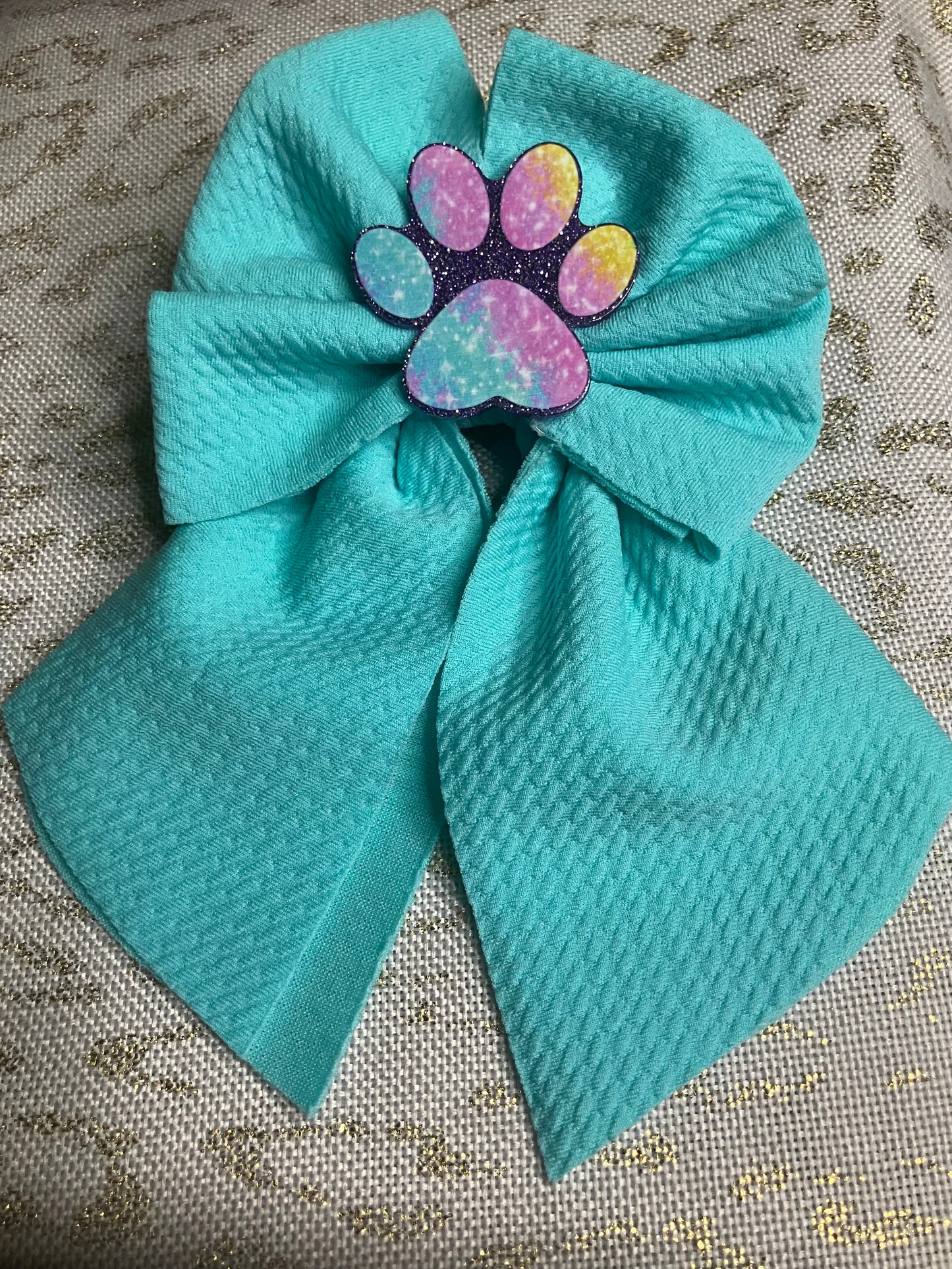 Teal with paw print sailor bow