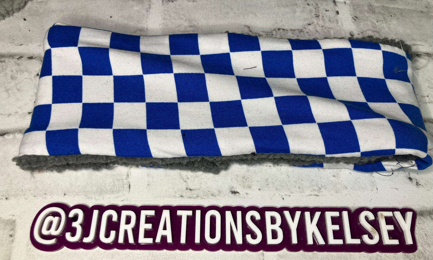 Blue checkered child ear warmer🪩