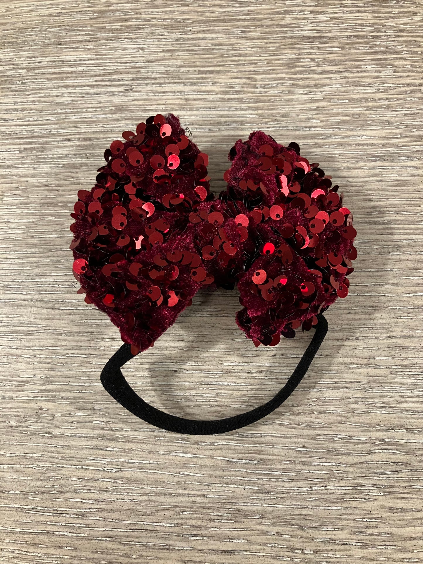 Burgundy sequin nylon bow