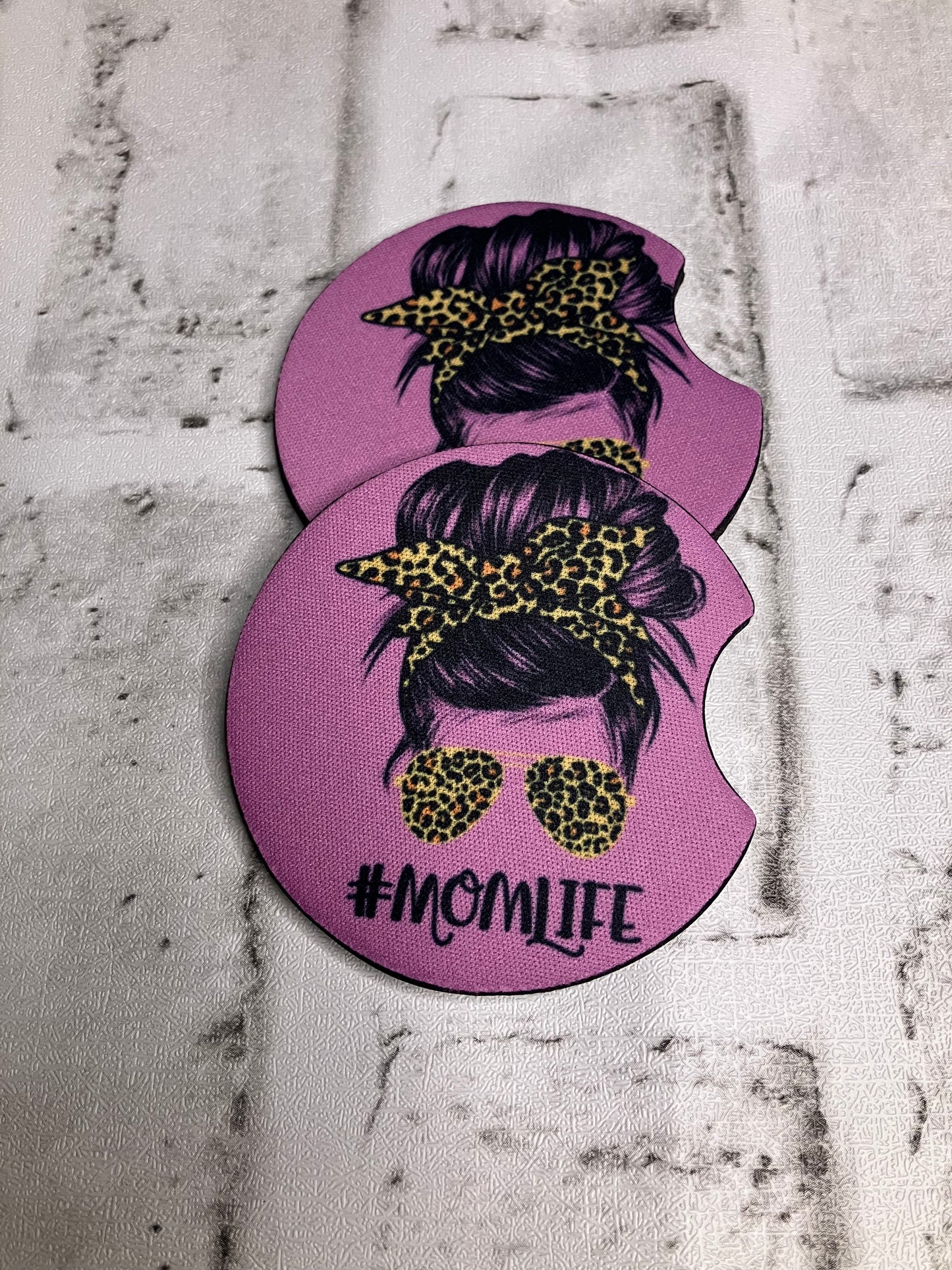 Purple mom life car coasters