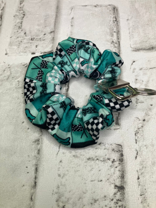Teal racing scrunchie keychains