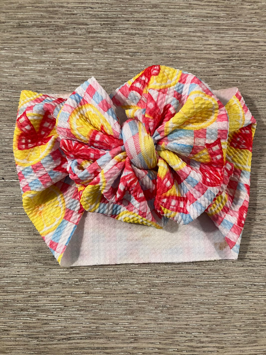 Lemonade plaid toddler bow wrap
