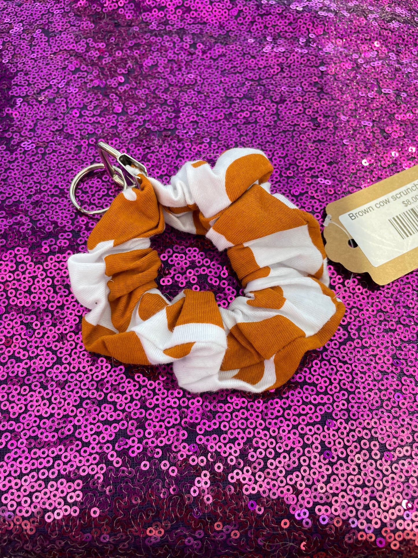 Brown cow scrunchie keychain