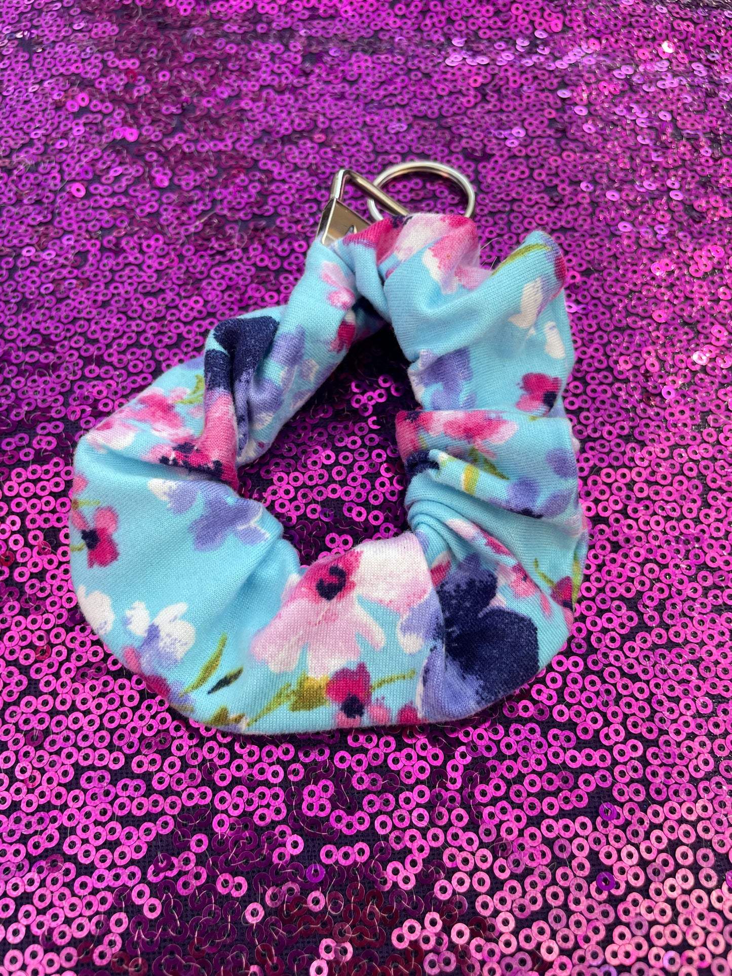 Blue floral scrunchie keychain