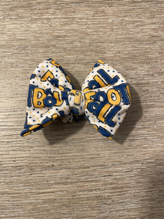 Blue gold football clip bow
