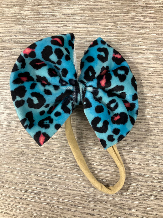 Teal pink leopard velvet nylon bows