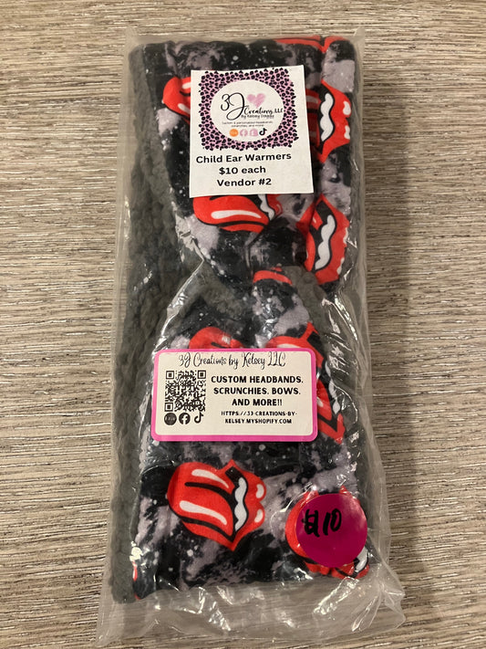 Rock and roll lips child ear warmers