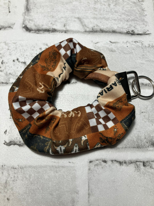 Brown blue collar patchwork scrunchie keychains