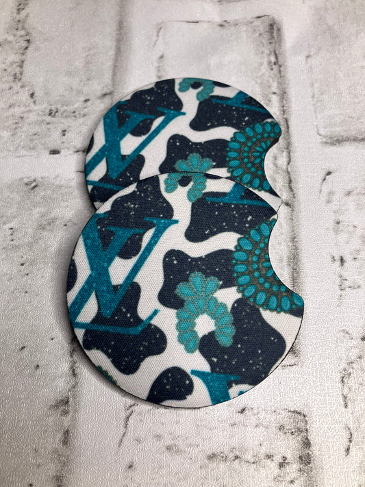 Teal cow high end car coasters