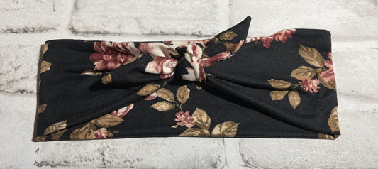 Black floral top knot headbands