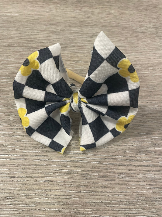 Checkered flower nylon bow🧡