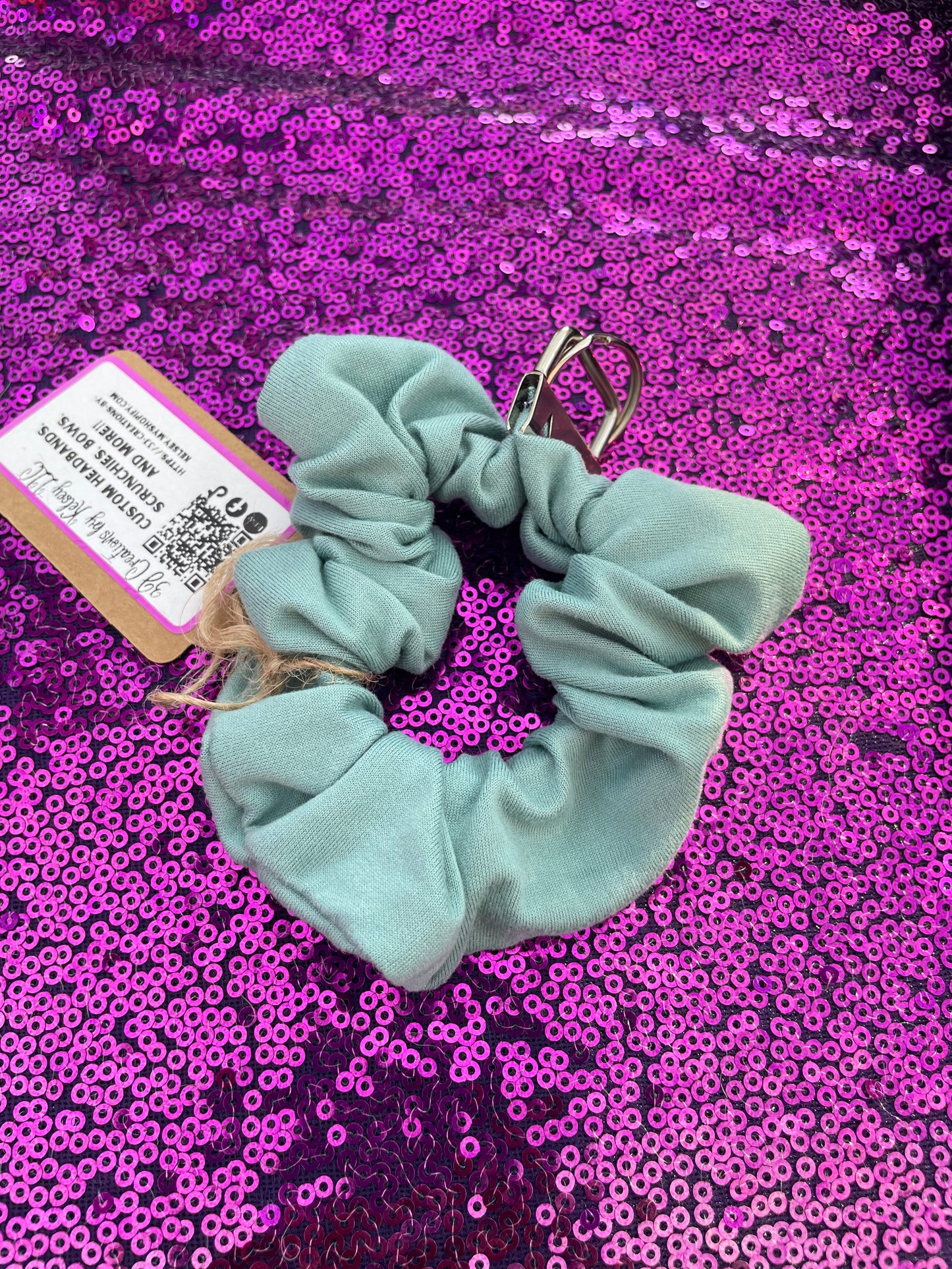 Dusty blue scrunchie keychain