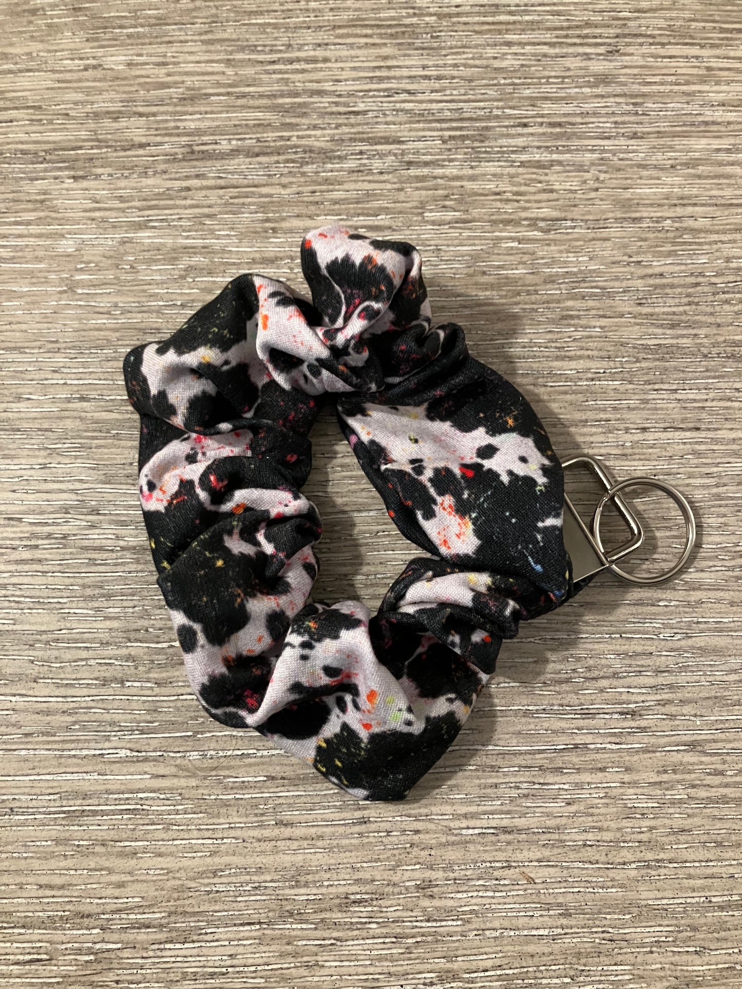Cow paint splatter scrunchie keychain