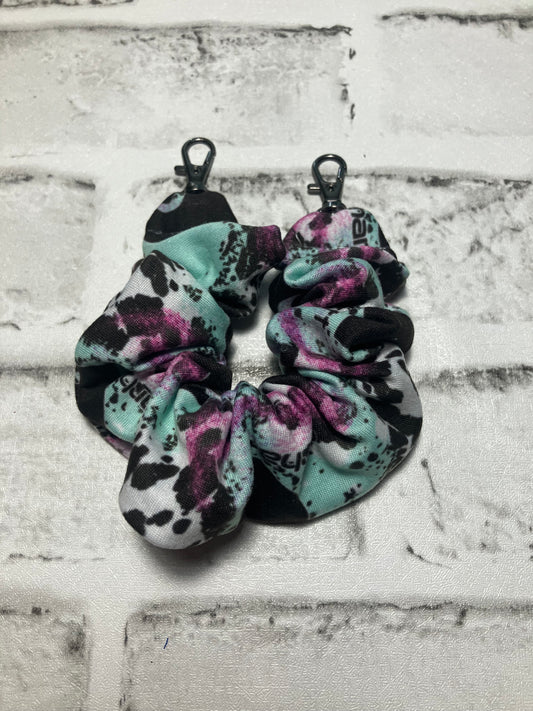 Teal purple cow scrunchie phone holder