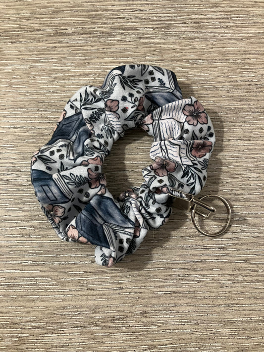 Floral books scrunchie keychain