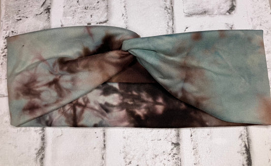 Blue brown tie dye adult headbands