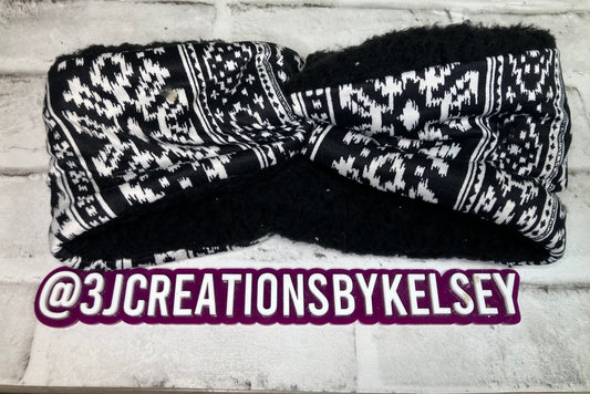 Black Aztec adult ear warmers