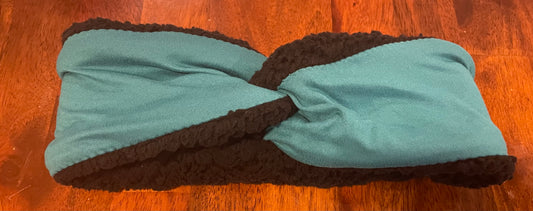 Deep teal black ear warmer adult