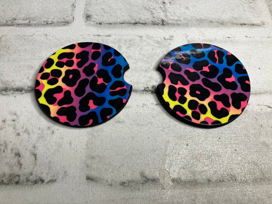 Leopard colorful car coasters💜