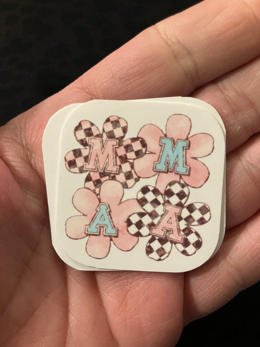 Mama checkered flowers pastel stickers