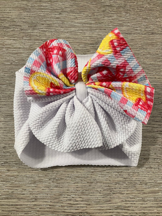 White toddler lemonade bow wrap