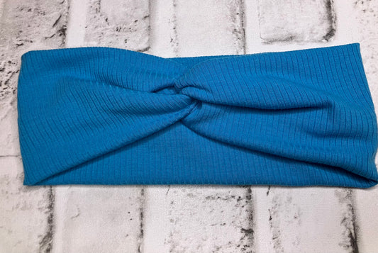 Bright blue ribbed adult headbands