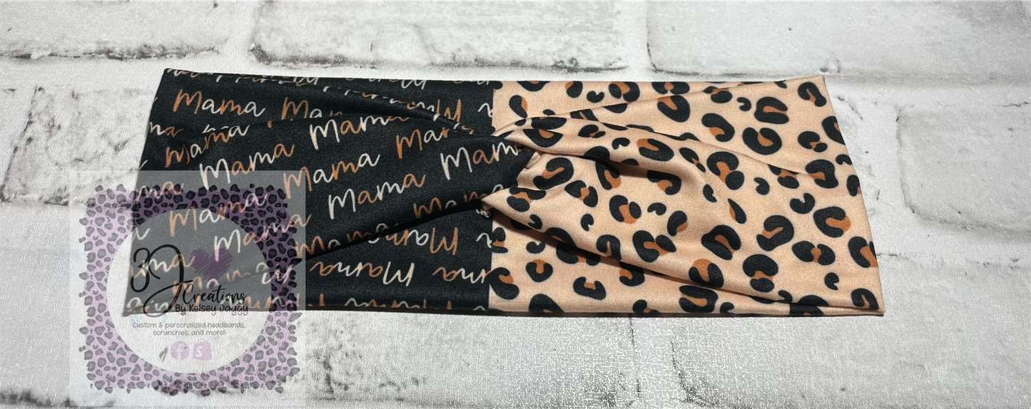 Mama cursive leopard headbands child🩵