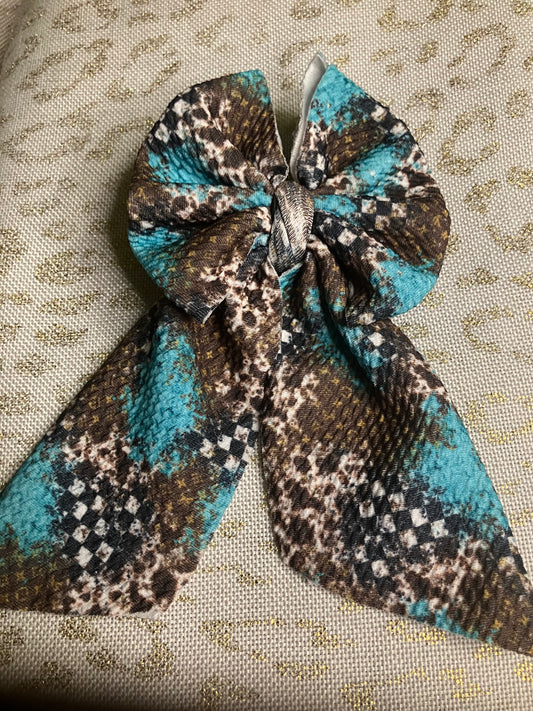 Western teal checkered sailor bows