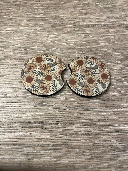 Boho sunflowers car coasters