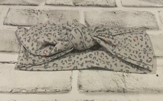 Gray and pink leopard adult tie headbands