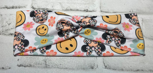 Smiley floral mouse headbands adult