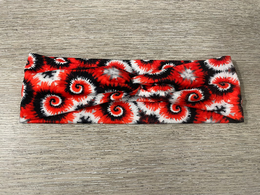 Red black white tie dye adult gently used headband