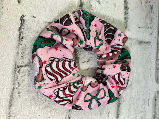 Pink Christmas tree scrunchies