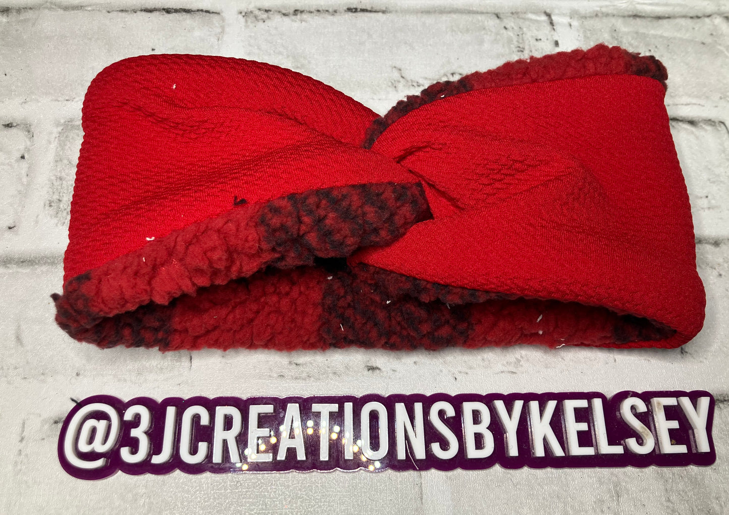 Red plaid child ear warmers