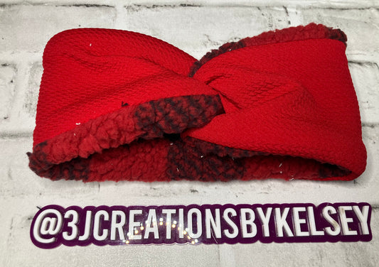 Red plaid child ear warmers