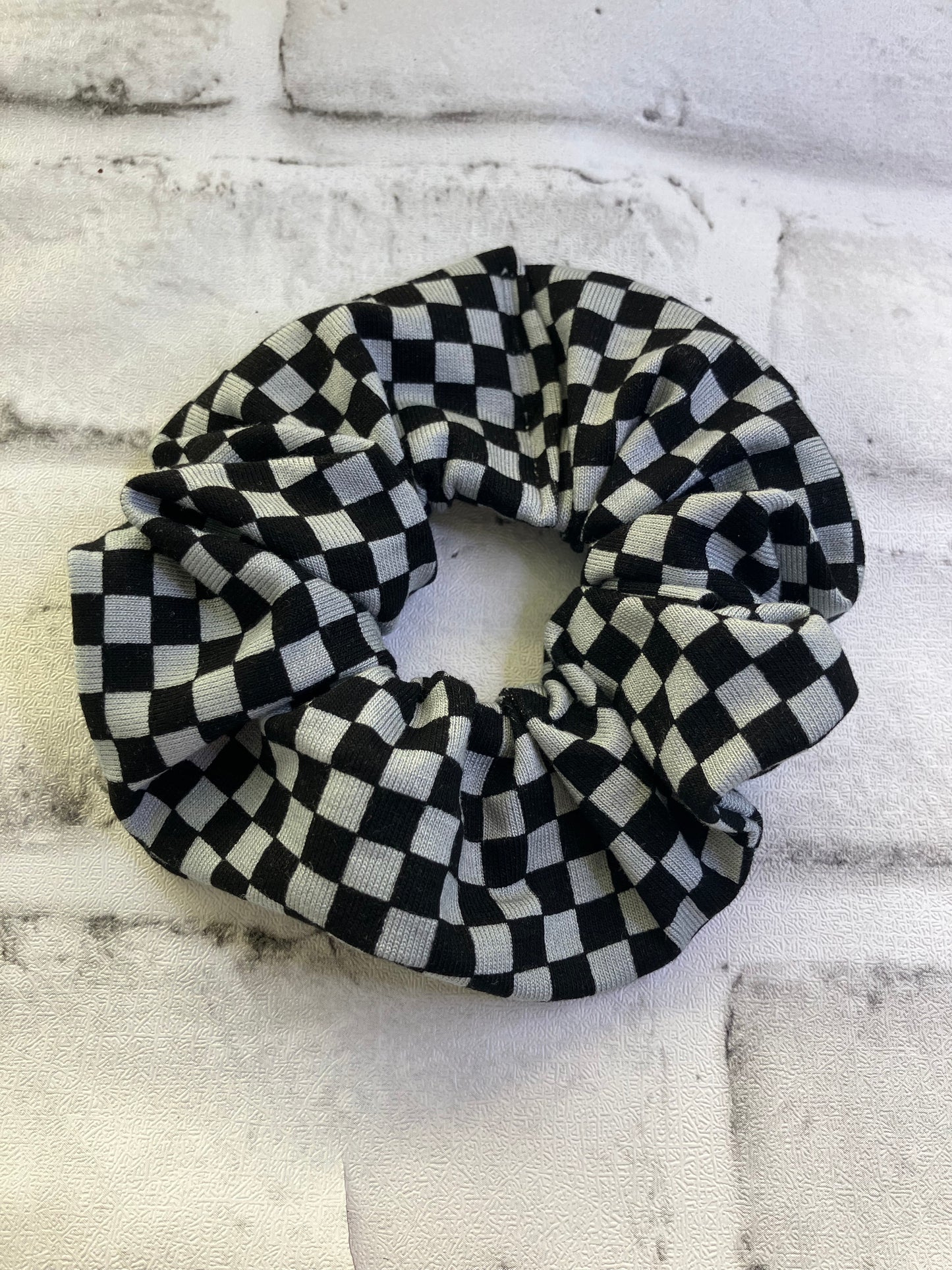 Gray checkered scrunchies