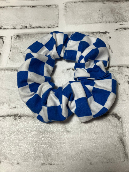 Blue checkered scrunchies