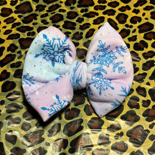 Pink/blue snowflake clip bow