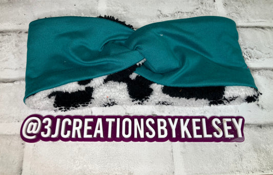 Teal cow adult ear warmers