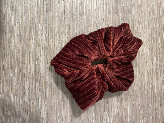 Burgundy ribbed velvet scrunchies
