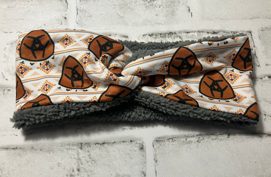 Aztec blue collar gray adult ear warmers