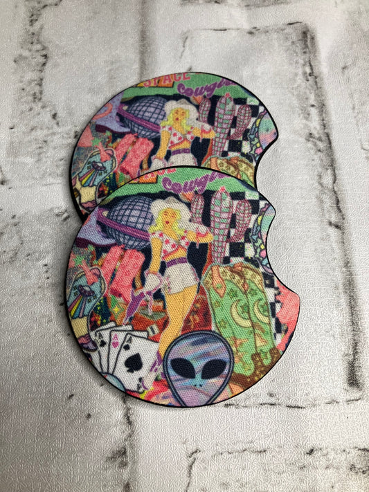 Disco cowgirl car coasters