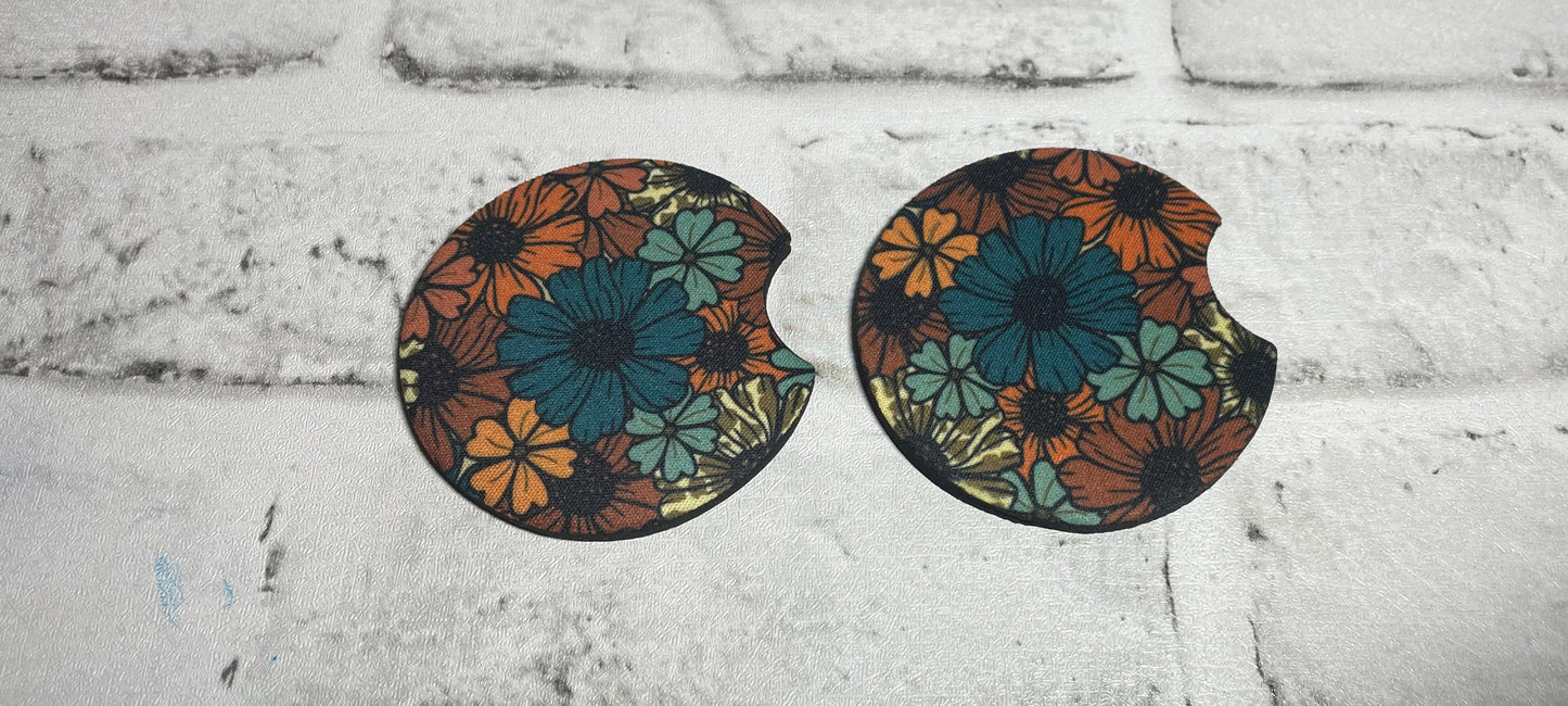 Cow flowers car coasters🩵