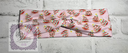 Pink tiny Christmas Cake headbands child🩵