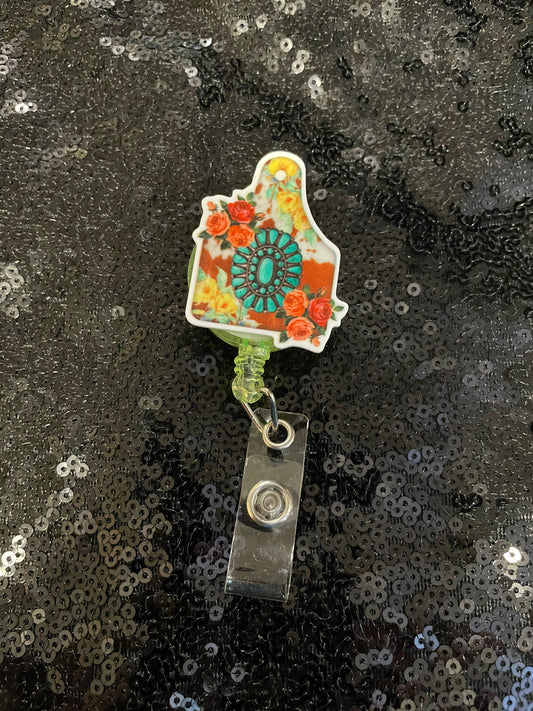 Cow tags sunflower badge reel