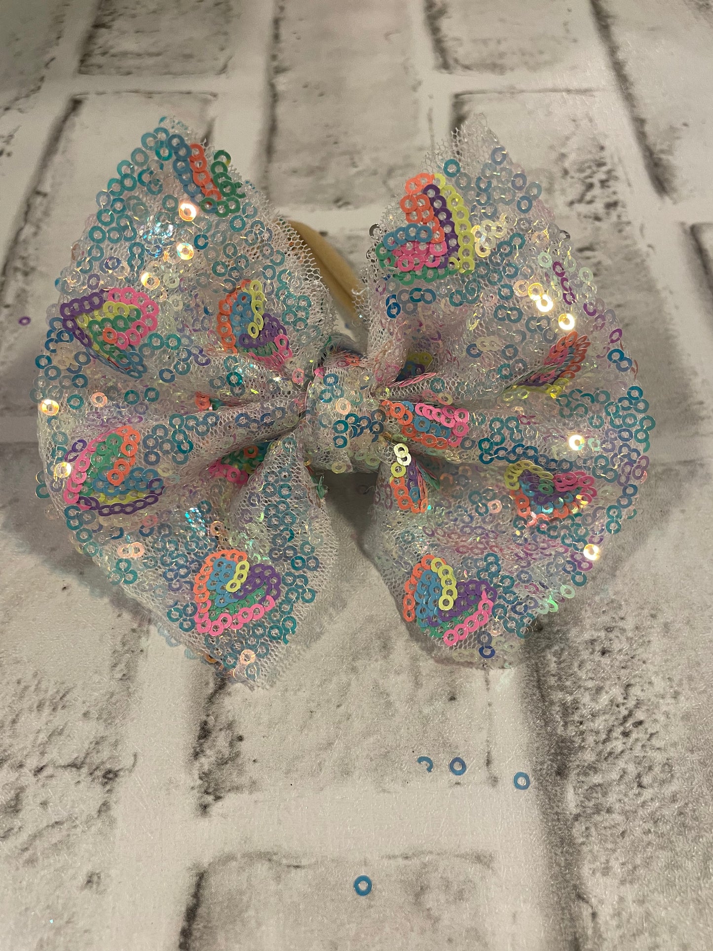 Neon hearts sequin nylon bows