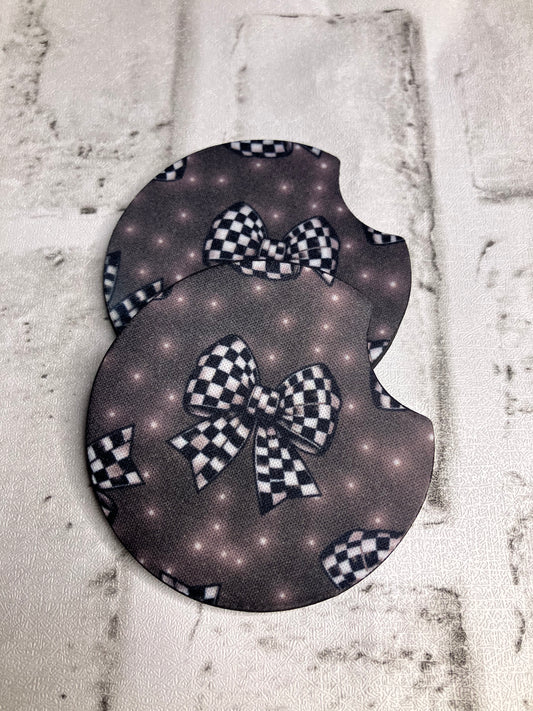 Checkered bow car coasters