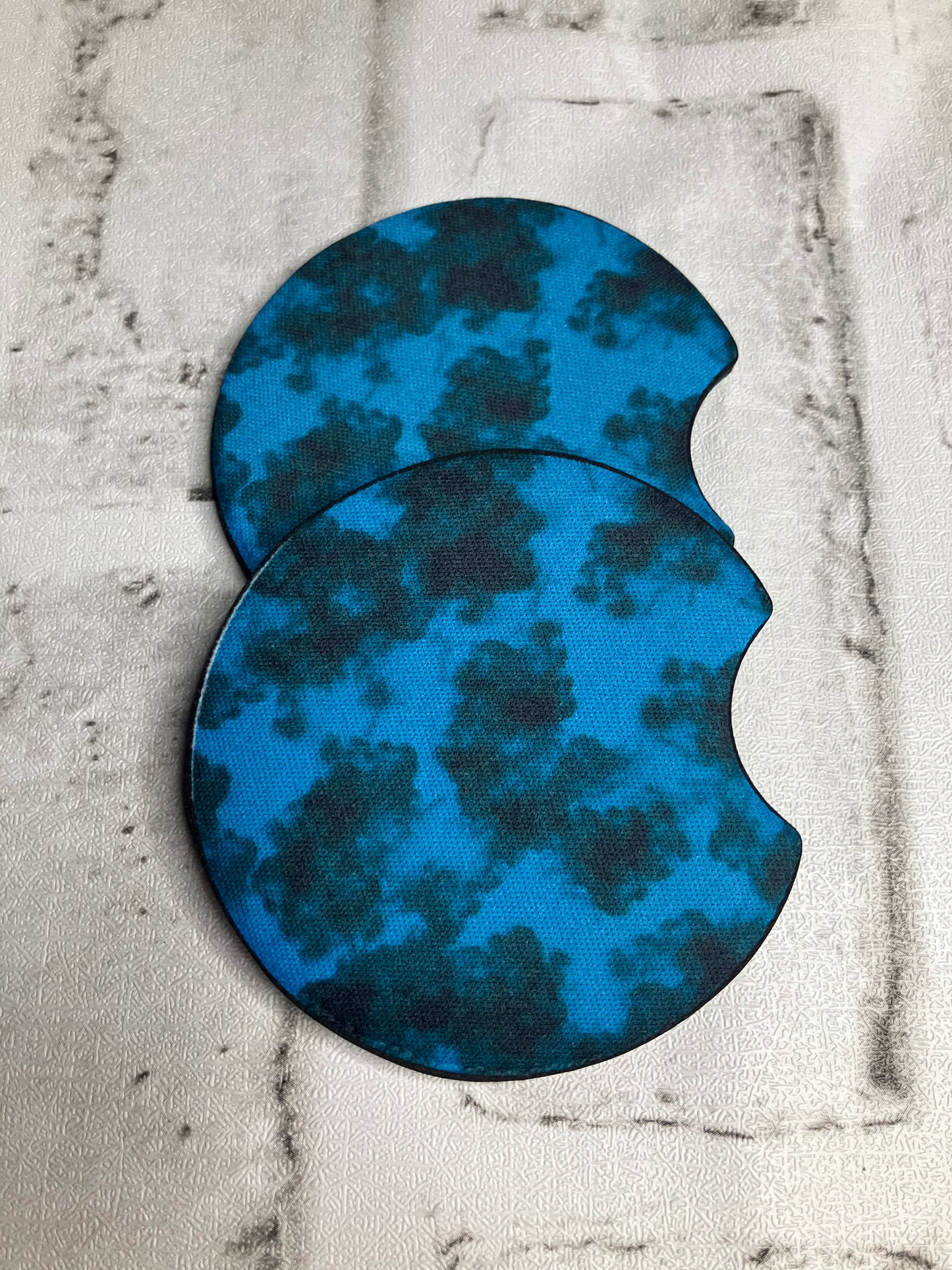 Teal tie dye car coasters